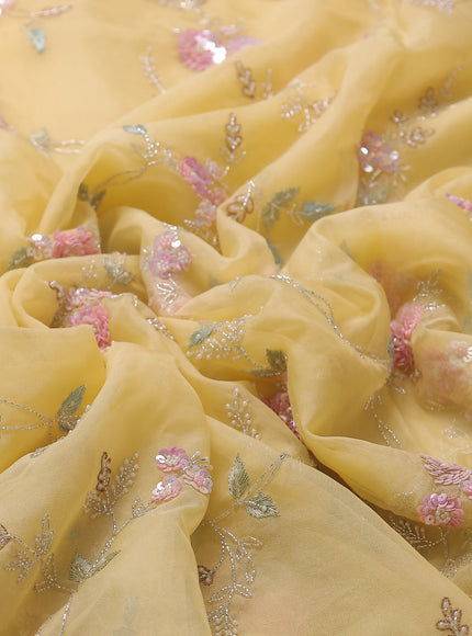 Light Yellow Organza Embroidery Saree