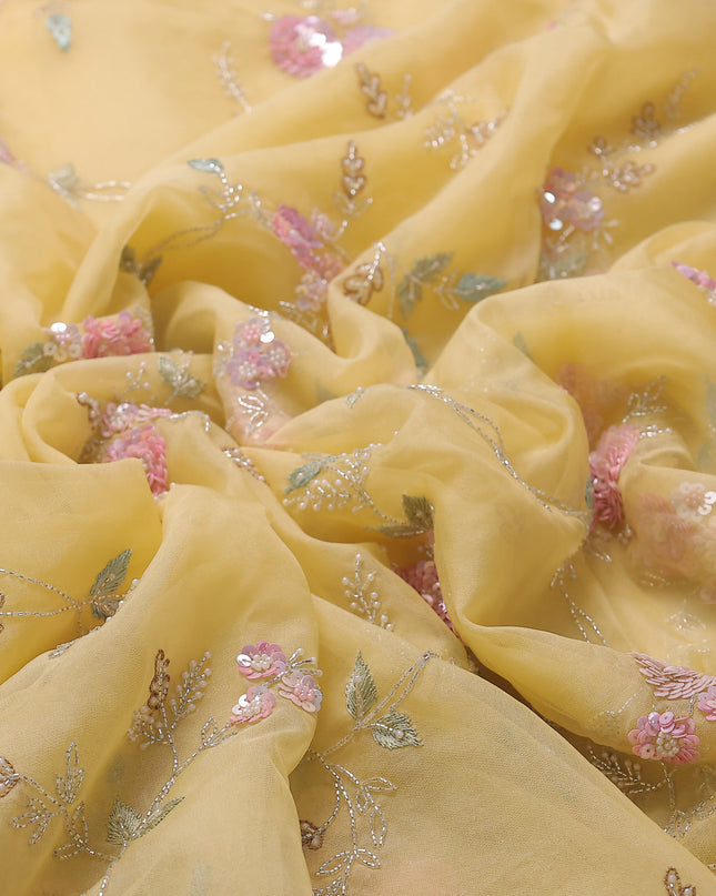 Light Yellow Organza Embroidery Saree