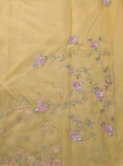Light Yellow Organza Embroidery Saree