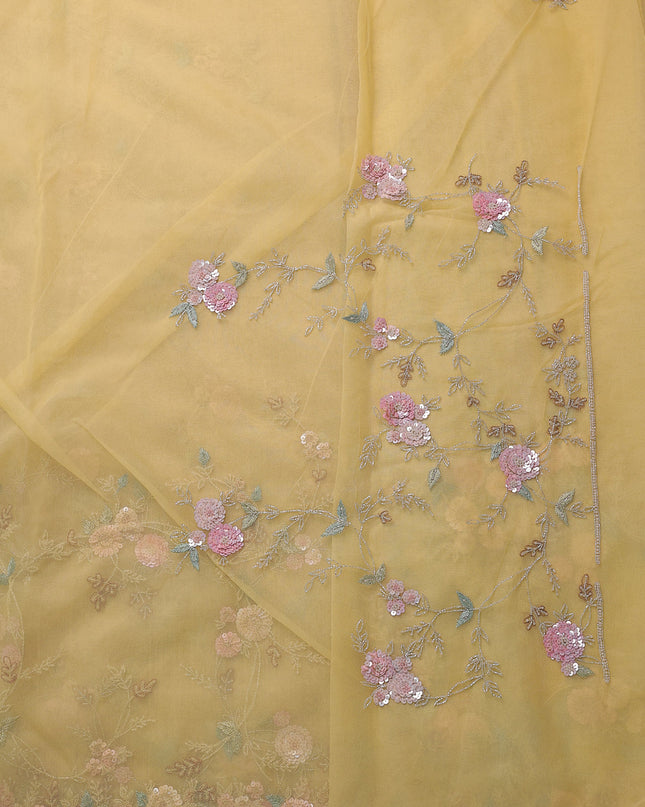 Light Yellow Organza Embroidery Saree