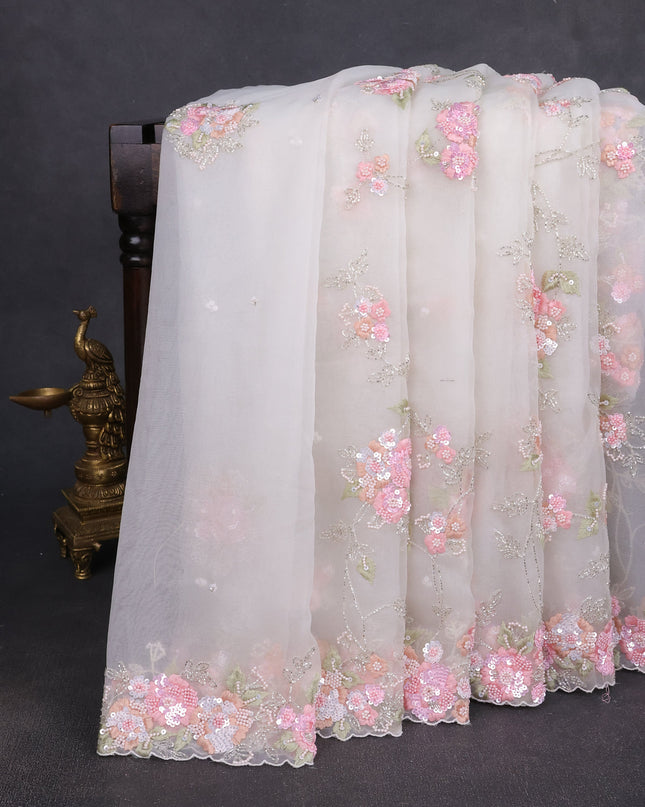 Off White Organza Embroidery Saree