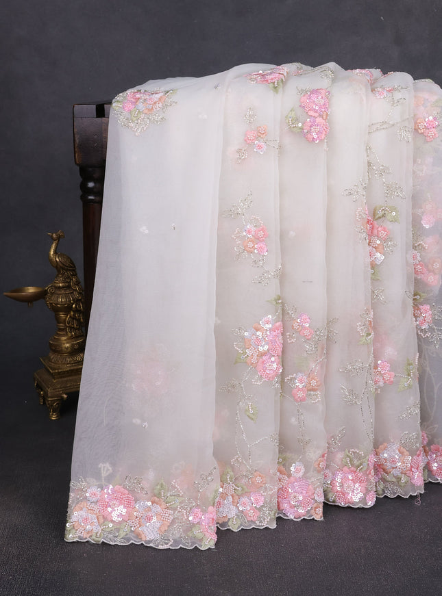 Off White Organza Embroidery Saree