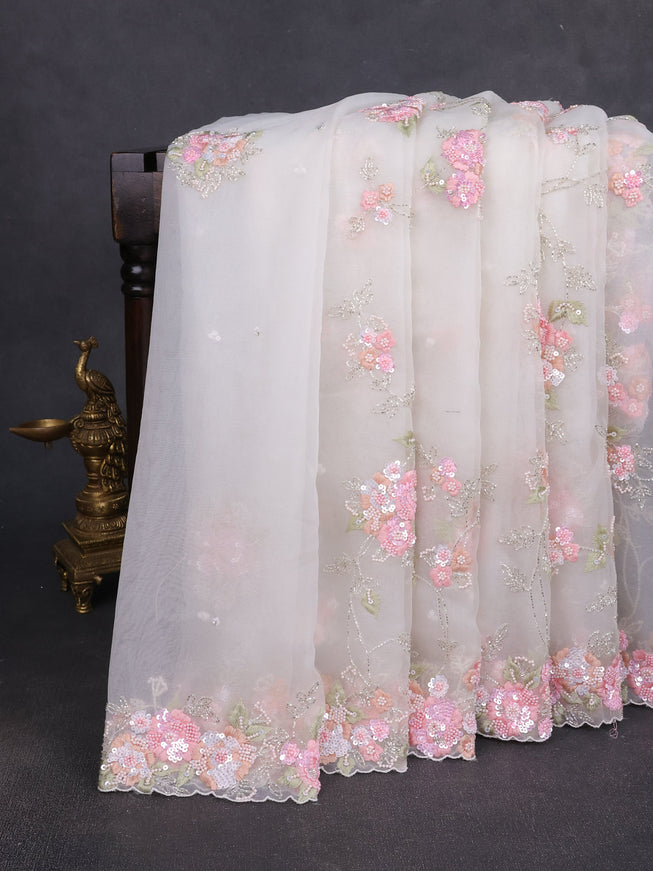 Off White Organza Embroidery Saree