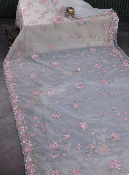 Off White Organza Embroidery Saree
