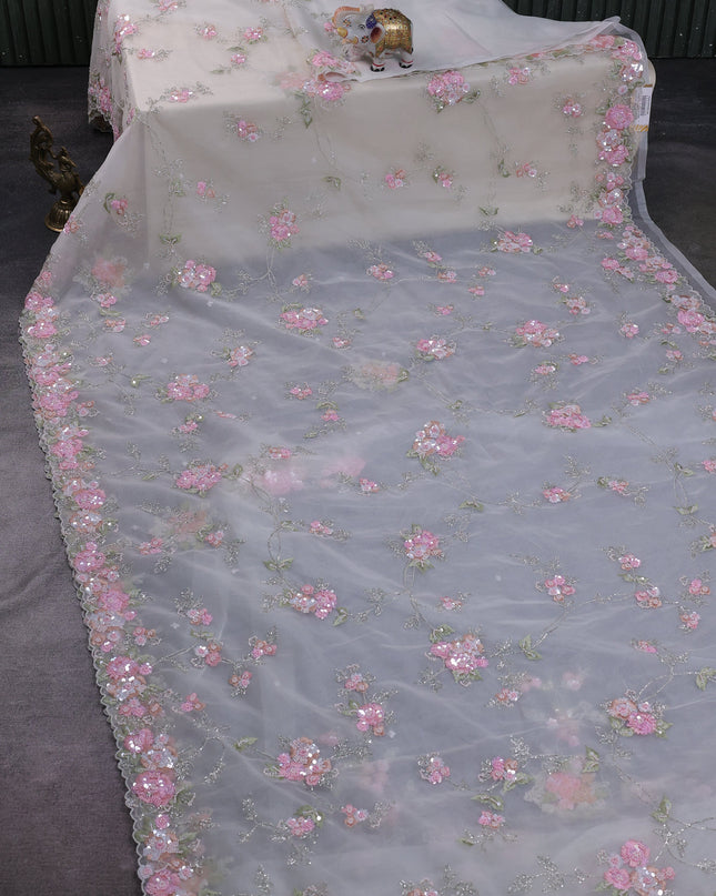 Off White Organza Embroidery Saree