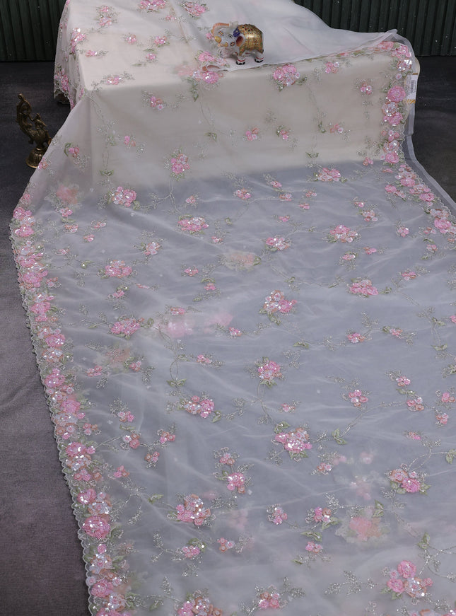 Off White Organza Embroidery Saree