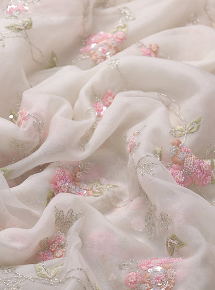 Off White Organza Embroidery Saree