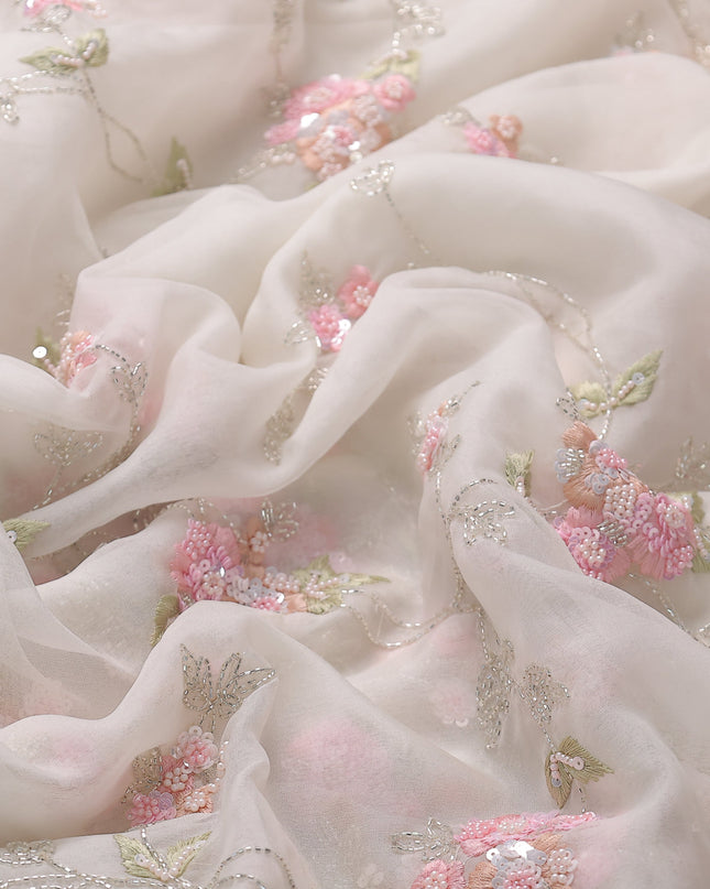 Off White Organza Embroidery Saree