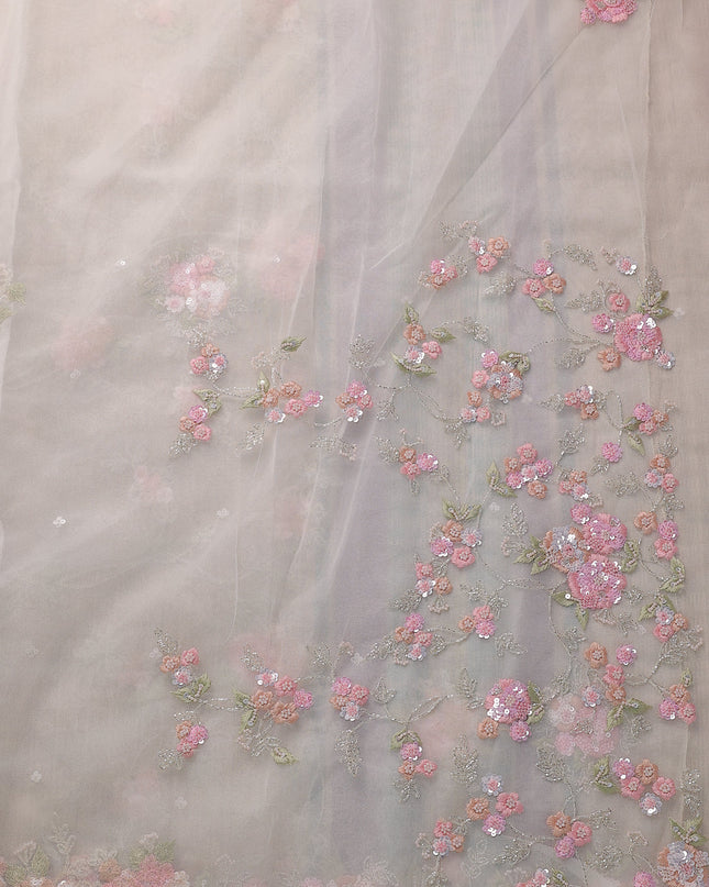 Off White Organza Embroidery Saree