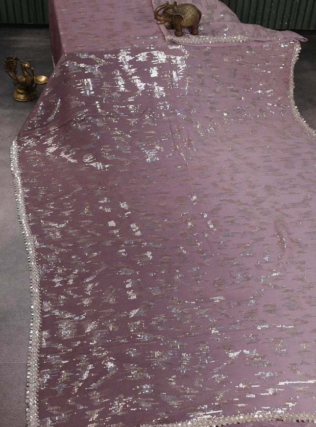 Mild Rosy Brown - Rosy Brown Georgette Sequin Embroidery Saree