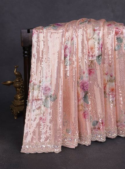 Peach Georgette Sequin Embroidery Saree