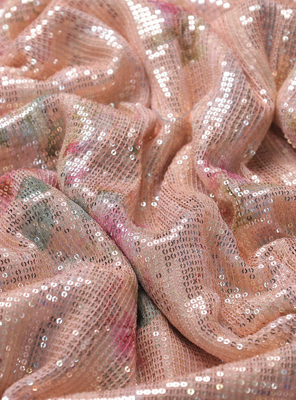 Peach Georgette Sequin Embroidery Saree
