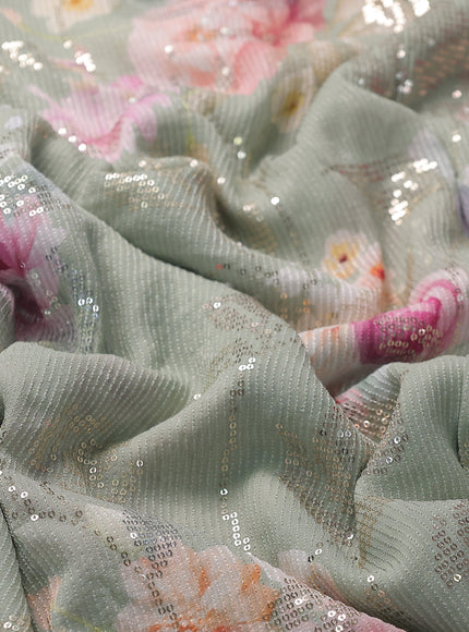 Pastel Green Georgette Sequin Embroidery Saree