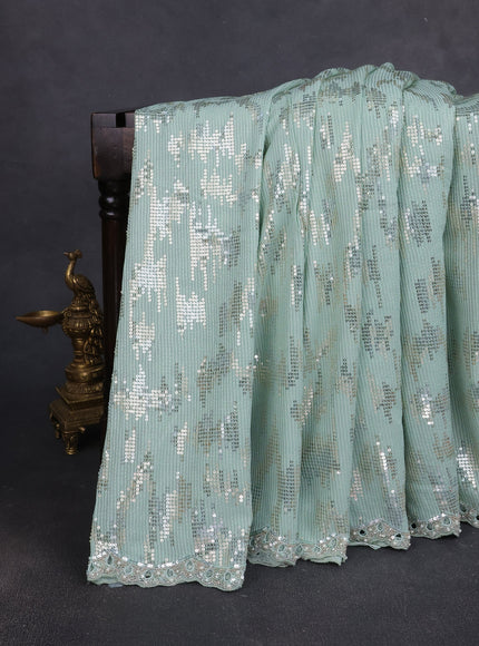 Teal Green Georgette Sequin Embroidery Saree
