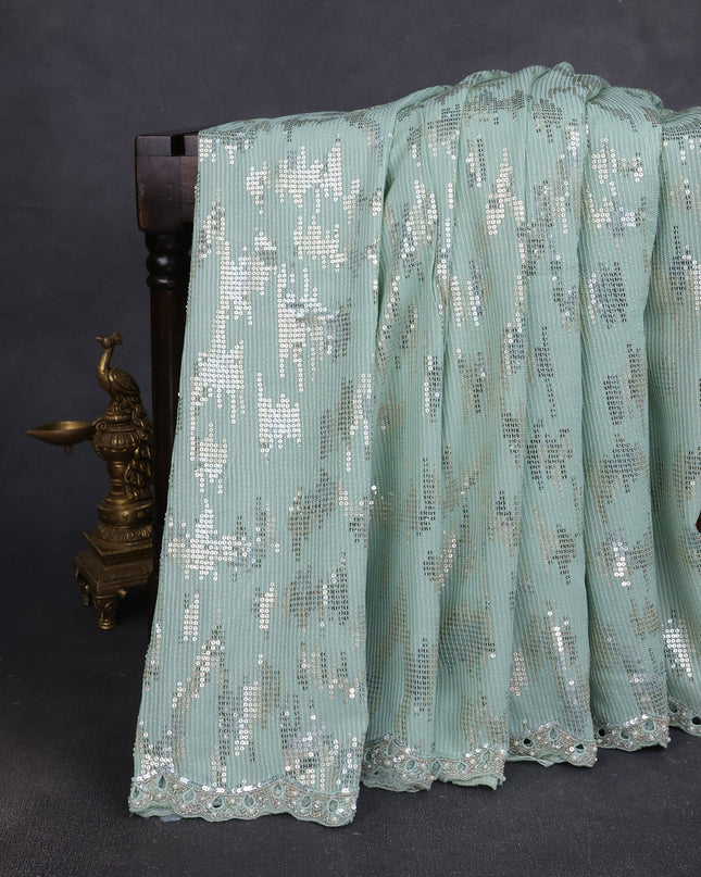 Teal Green Georgette Sequin Embroidery Saree