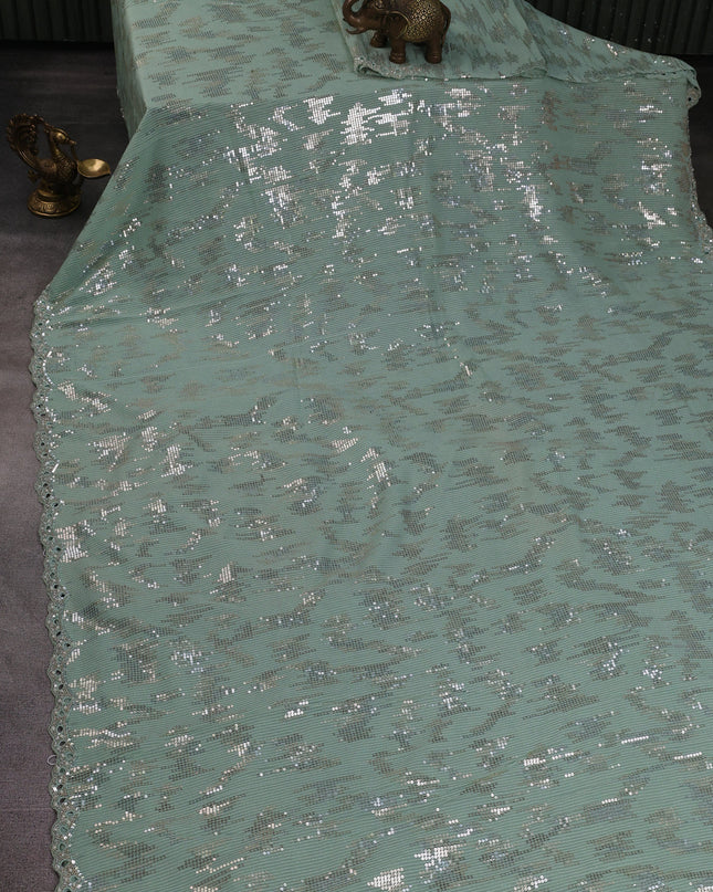 Teal Green Georgette Sequin Embroidery Saree