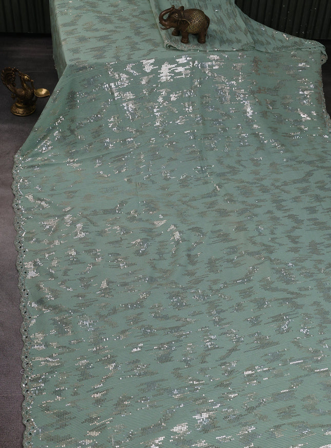 Teal Green Georgette Sequin Embroidery Saree