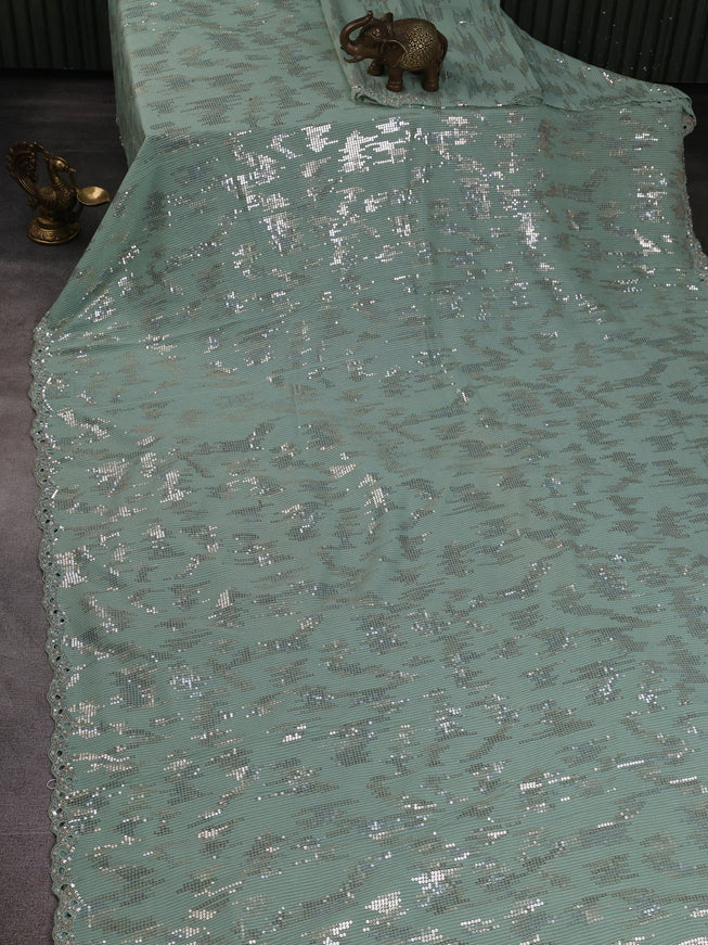 Teal Green Georgette Sequin Embroidery Saree
