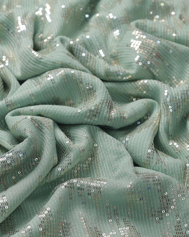 Teal Green Georgette Sequin Embroidery Saree