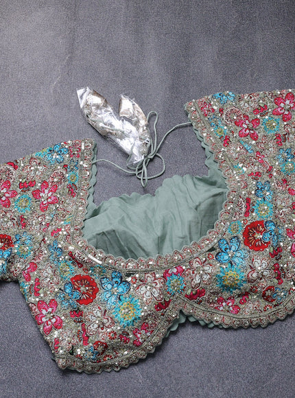 Pastel Green Netted Sequin Work Saree With Readymade Blouse