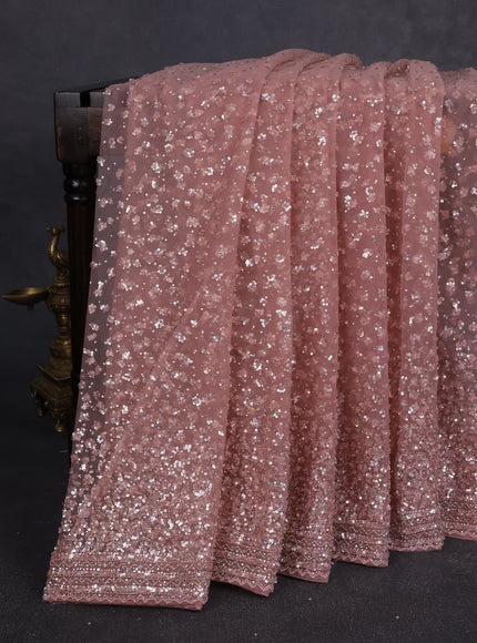 Pastel Blue Netted Sequin Work Saree With Readymade Blouse