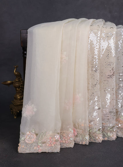 Off White Netted Sequin Embroidery Saree