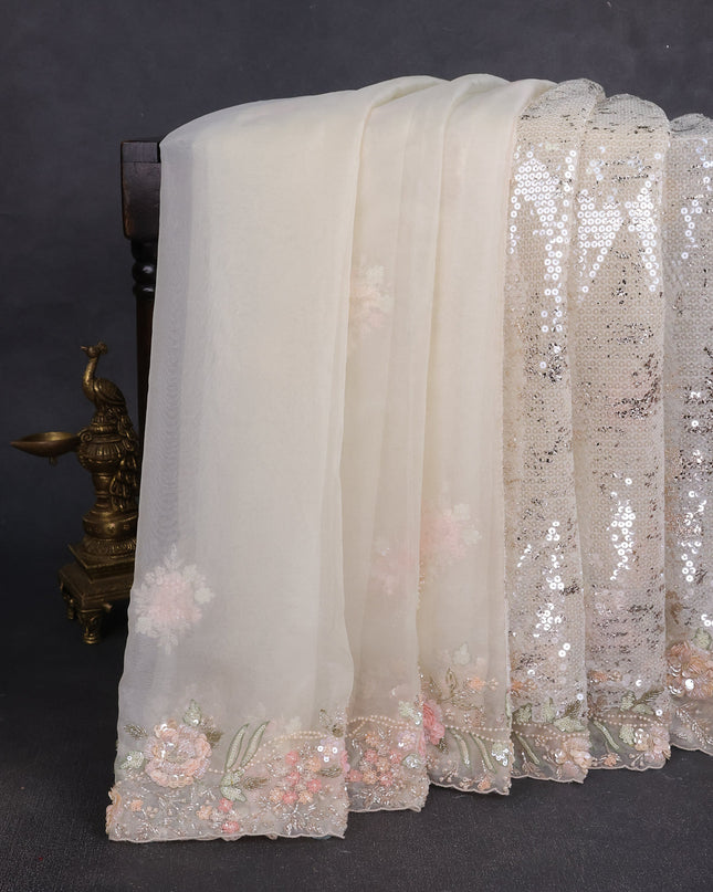 Off White Netted Sequin Embroidery Saree