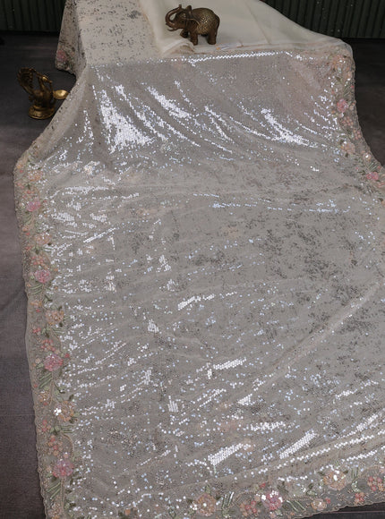 Off White Netted Sequin Embroidery Saree