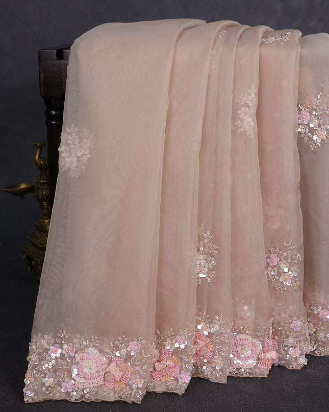 Beige Organza Embroidery Saree