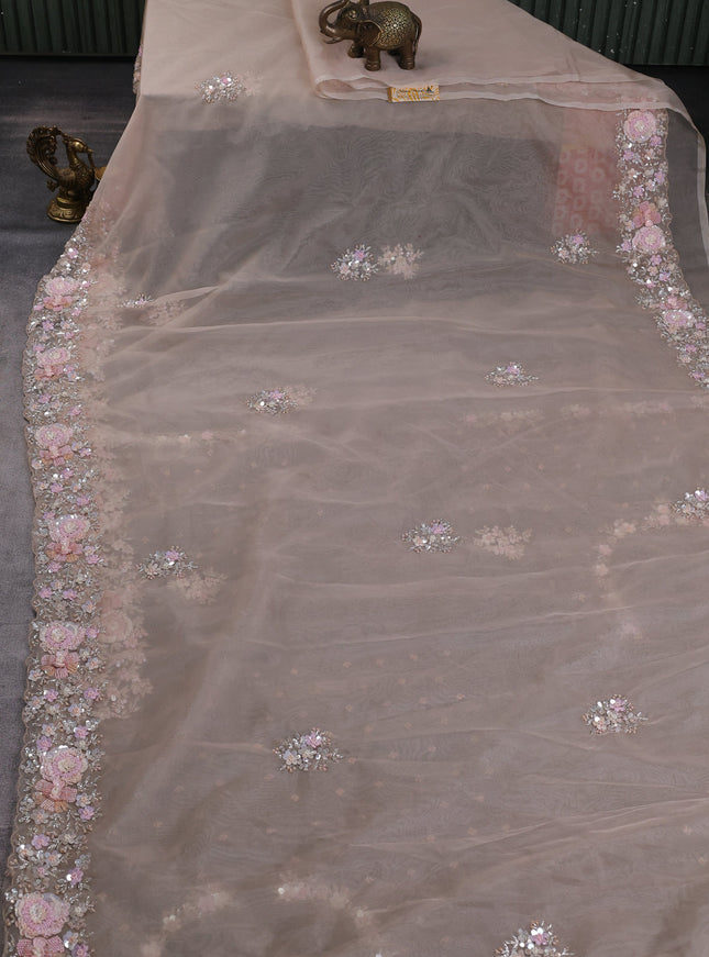 Beige Organza Embroidery Saree