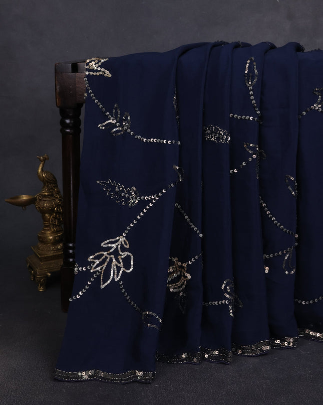 Dark Peacock Blue Crepe Embroidery Saree