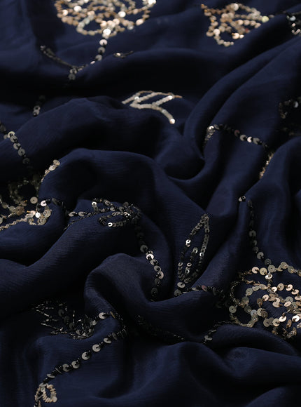 Dark Peacock Blue Crepe Embroidery Saree