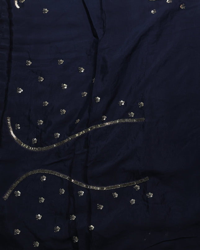 Dark Peacock Blue Crepe Embroidery Saree