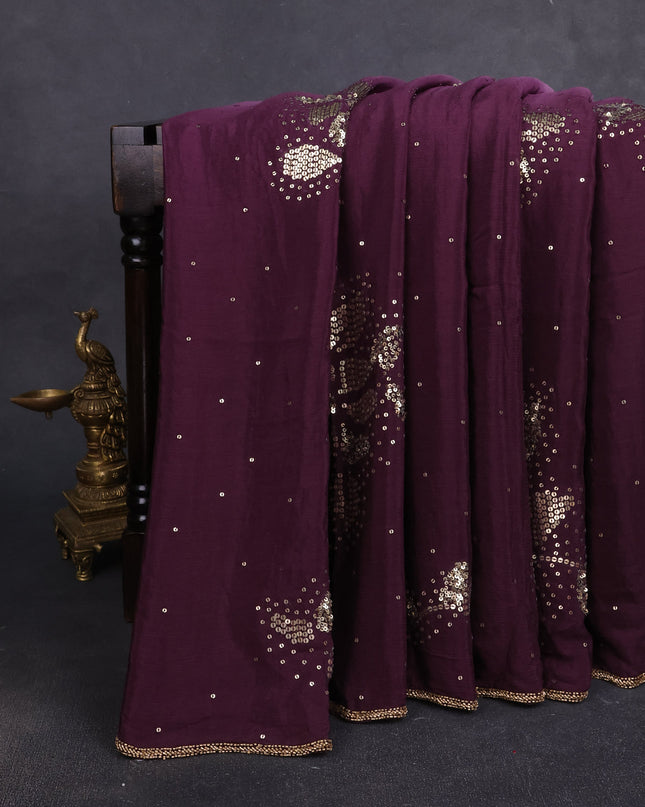 Lavender - Wine Crepe Embroidery Saree