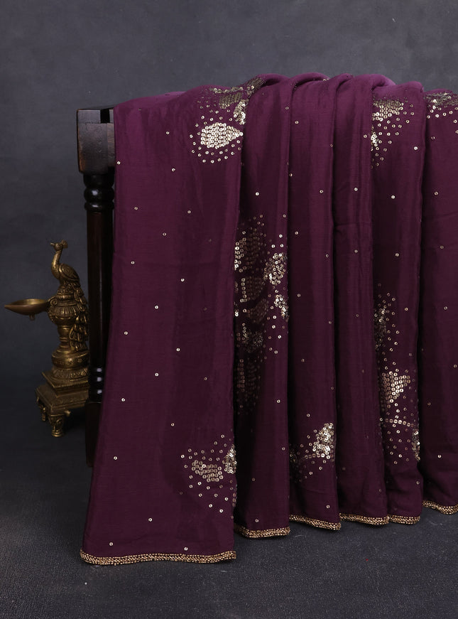 Lavender - Wine Crepe Embroidery Saree