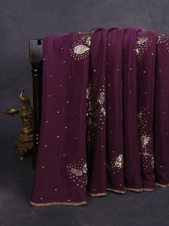 Lavender - Wine Crepe Embroidery Saree