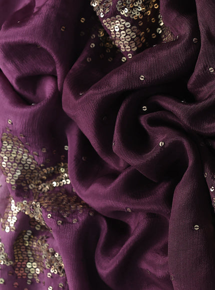 Lavender - Wine Crepe Embroidery Saree