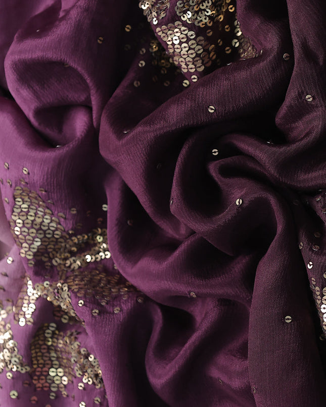 Lavender - Wine Crepe Embroidery Saree