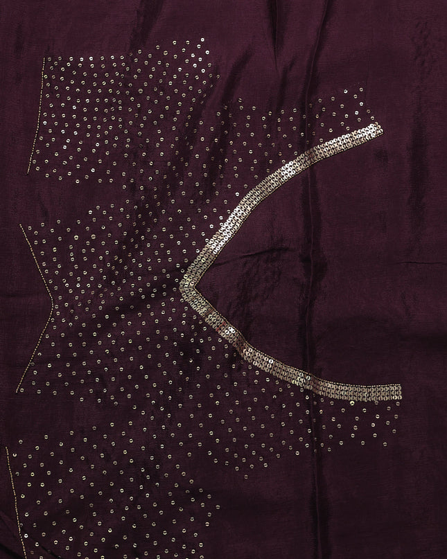 Lavender - Wine Crepe Embroidery Saree