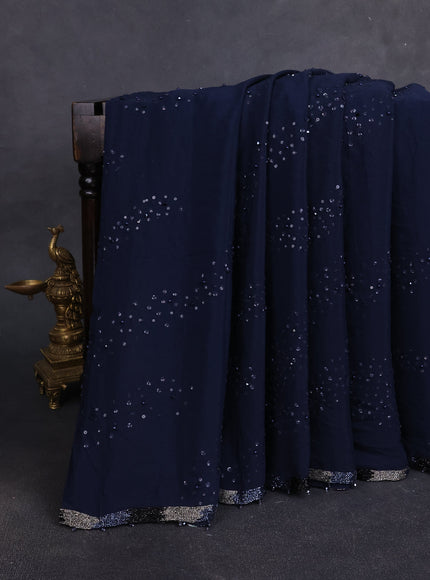 Peacock Blue Crepe Embroidery Saree