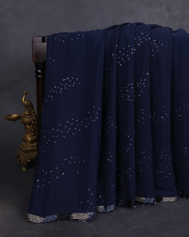 Peacock Blue Crepe Embroidery Saree