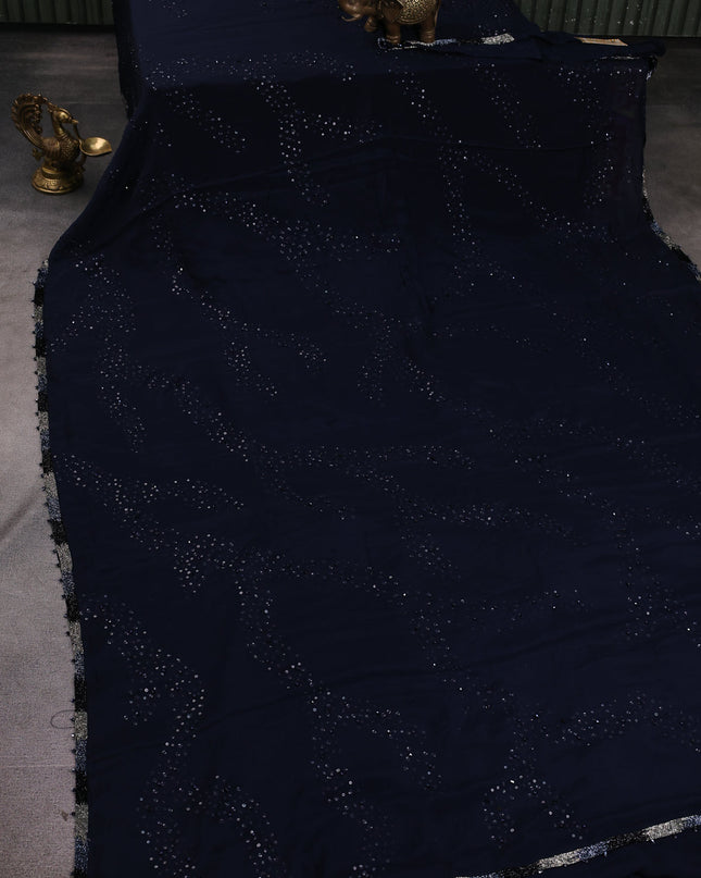 Peacock Blue Crepe Embroidery Saree