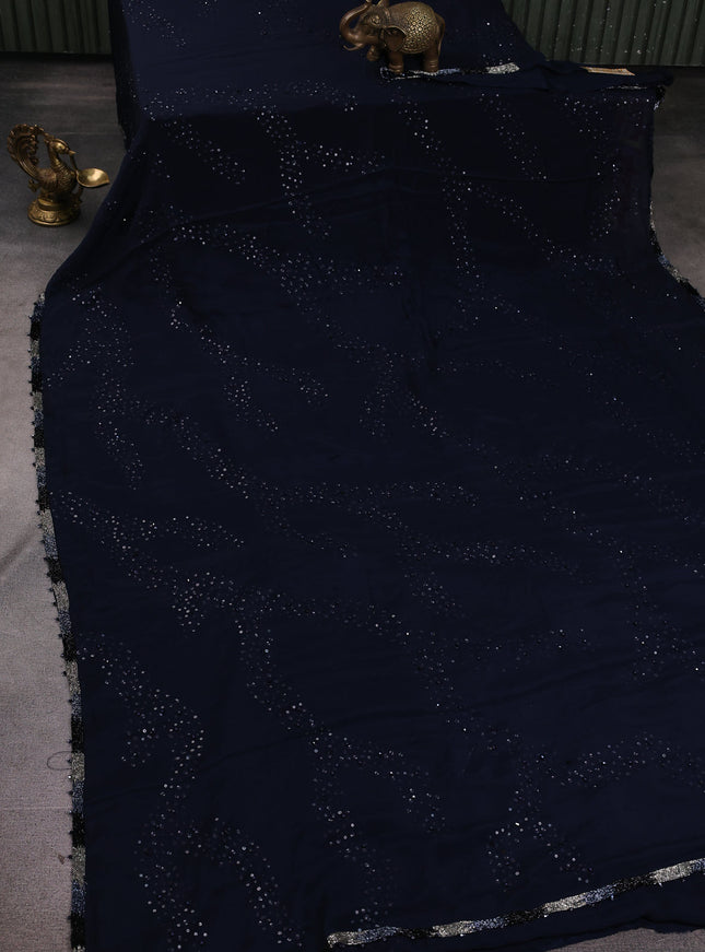 Peacock Blue Crepe Embroidery Saree