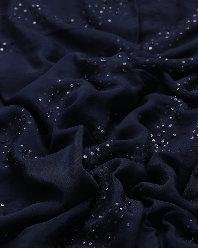 Peacock Blue Crepe Embroidery Saree