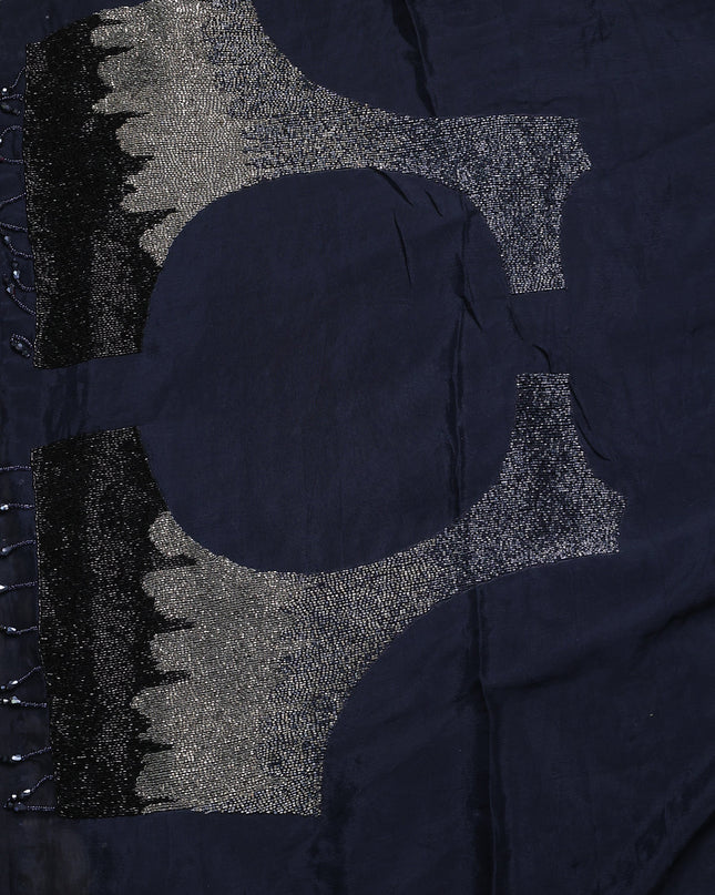 Peacock Blue Crepe Embroidery Saree