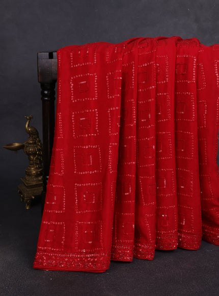Red Crepe Embroidery Saree