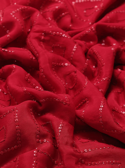 Red Crepe Embroidery Saree