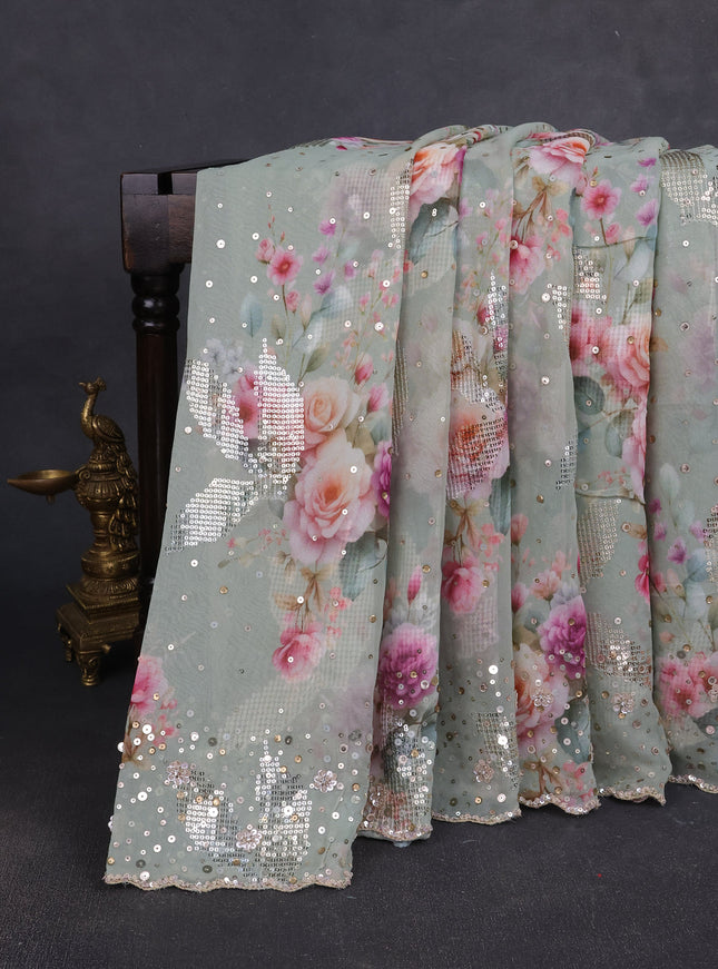 Pastel Green Georgette Sequin Embroidery
