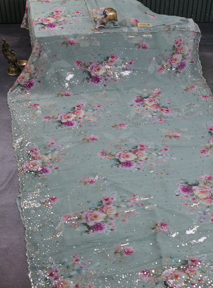Pastel Green Georgette Sequin Embroidery