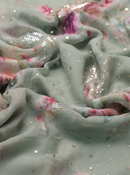 Pastel Green Georgette Sequin Embroidery